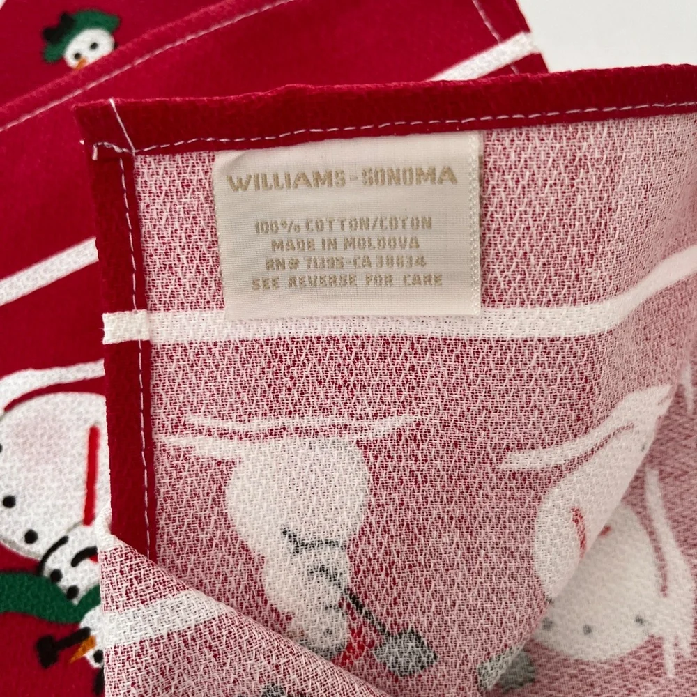 SET OF 2 WILLIAMS SONOMA SNOWMAN DISH TOWELS